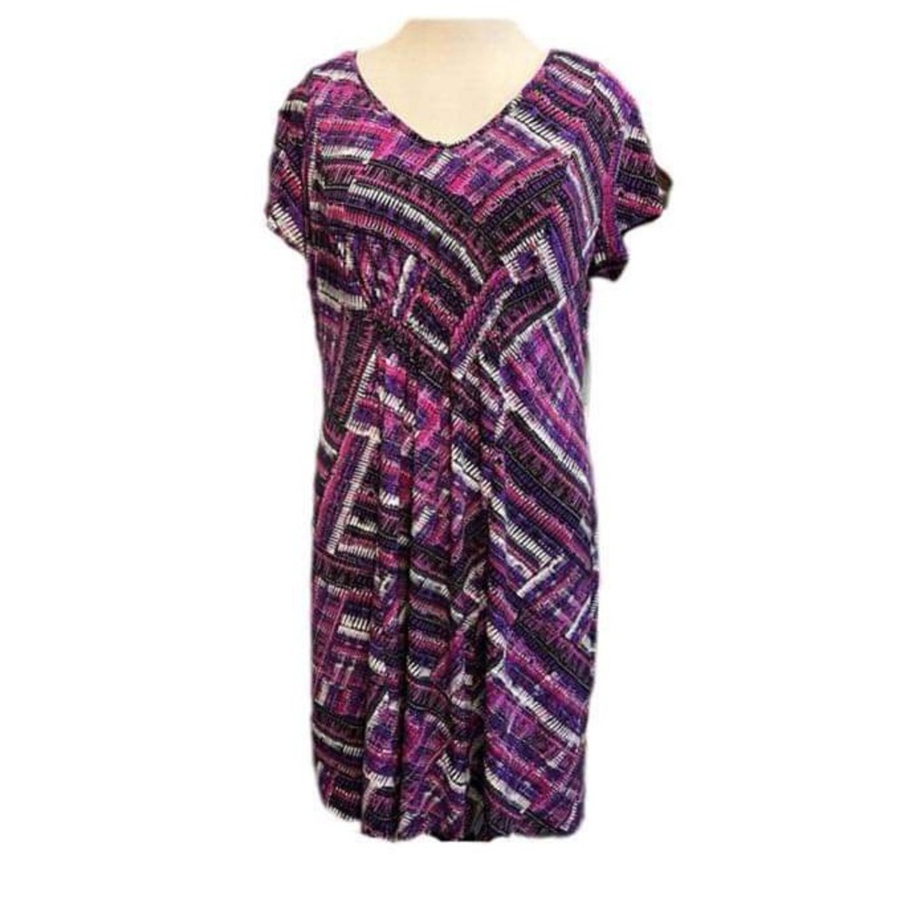 NWT Elementz Purple, black + white popover casual dress. Short sleeves. Size XL